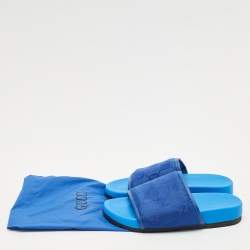 Pre Owned Gucci Blue Jumbo GG Nylon Slide Sandals Size 43