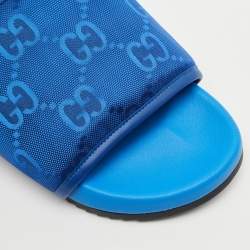 Pre Owned Gucci Blue Jumbo GG Nylon Slide Sandals Size 43