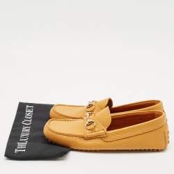 Gucci Mustard Leather Horsebit Driver Loafers Size 41.5