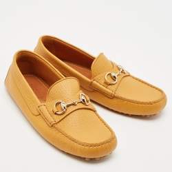 Gucci Mustard Leather Horsebit Driver Loafers Size 41.5