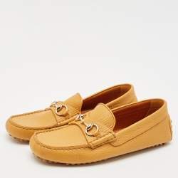 Gucci Mustard Leather Horsebit Driver Loafers Size 41.5
