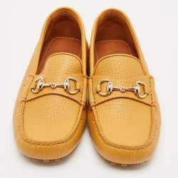 Gucci Mustard Leather Horsebit Driver Loafers Size 41.5