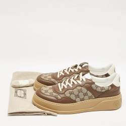 Gucci Brown/Beige GG Canvas and Leather Screener Low Top Sneakers Size 45.5