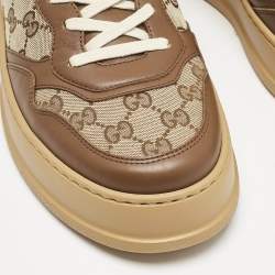 Gucci Brown/Beige GG Canvas and Leather Screener Low Top Sneakers Size 45.5