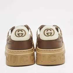 Gucci Brown/Beige GG Canvas and Leather Screener Low Top Sneakers Size 45.5