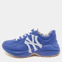 Gucci Blue/White Leather NY Yankees Rhyton Sneakers Size 41