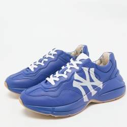 Gucci Blue/White Leather NY Yankees Rhyton Sneakers Size 41
