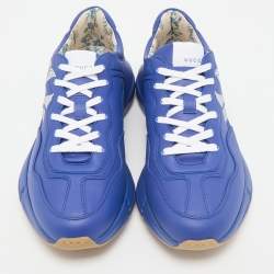 Gucci Blue/White Leather NY Yankees Rhyton Sneakers Size 41