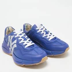Gucci Blue/White Leather NY Yankees Rhyton Sneakers Size 41