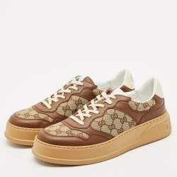 Gucci Beige/Brown GG Canvas and Leather Chunky B Sneakers Size 44.5