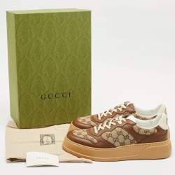 Gucci Beige/Brown GG Canvas and Leather Chunky B Sneakers Size 44.5