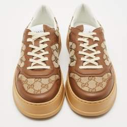 Gucci Beige/Brown GG Canvas and Leather Chunky B Sneakers Size 44.5