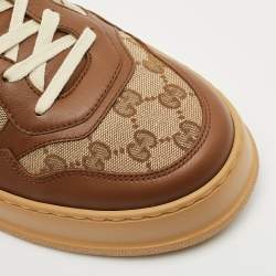 Gucci Beige/Brown GG Canvas and Leather Chunky B Sneakers Size 44.5