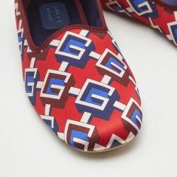 Gucci Red/Blue Geometric G Print Satin Smoking Slippers Size 48