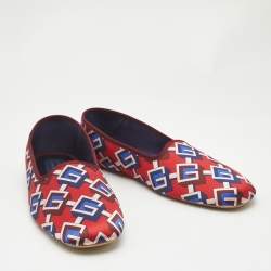 Gucci Red/Blue Geometric G Print Satin Smoking Slippers Size 48