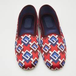 Gucci Red/Blue Geometric G Print Satin Smoking Slippers Size 48