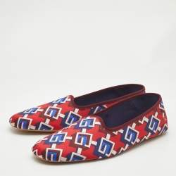 Gucci Red/Blue Geometric G Print Satin Smoking Slippers Size 48