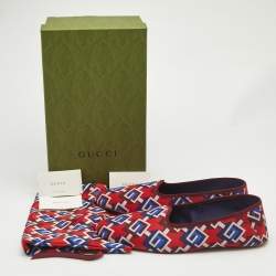 Gucci Red/Blue Geometric G Print Satin Smoking Slippers Size 48