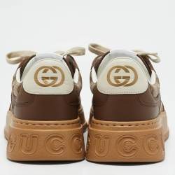 Gucci Beige/Brown GG Canvas and Leather Chunky B Sneakers Size 41