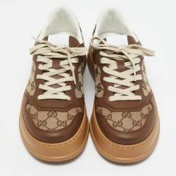 Gucci Beige/Brown GG Canvas and Leather Chunky B Sneakers Size 41
