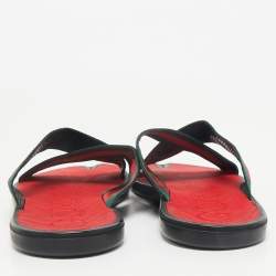 Gucci Black Leather And Web Tape Cross Strap Flat Slide Sandals Size 45