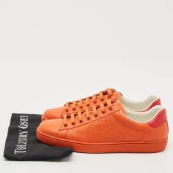 Gucci Orange Perforated Interlocking G Leather Ace Sneakers Size 40.5