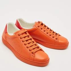 Gucci Orange Perforated Interlocking G Leather Ace Sneakers Size 40.5