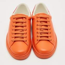 Gucci Orange Perforated Interlocking G Leather Ace Sneakers Size 40.5