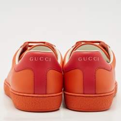 Gucci Orange Perforated Interlocking G Leather Ace Sneakers Size 40.5
