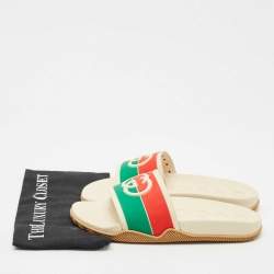 Gucci Multicolor Rubber Web Interlocking G Flat Pool Slides Size 42