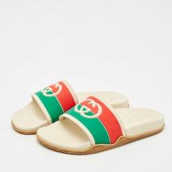 Gucci Multicolor Rubber Web Interlocking G Flat Pool Slides Size 42