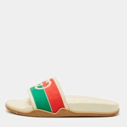 Gucci Multicolor Rubber Web Interlocking G Flat Pool Slides Size 42