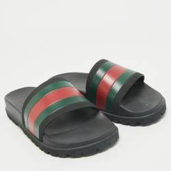 Gucci Black Rubber Pursuit Web Pool Slides Size 41