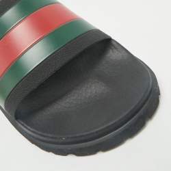 Gucci Black Rubber Pursuit Web Pool Slides Size 41