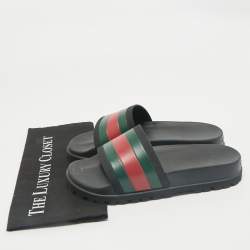 Gucci Black Rubber Pursuit Web Pool Slides Size 41