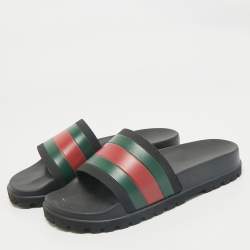 Gucci Black Rubber Pursuit Web Pool Slides Size 41