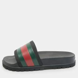 Gucci Black Rubber Pursuit Web Pool Slides Size 41
