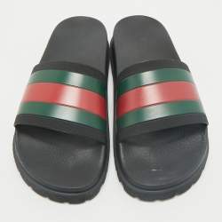 Gucci Black Rubber Pursuit Web Pool Slides Size 41