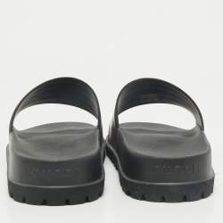 Gucci Black Rubber Pursuit Web Pool Slides Size 41