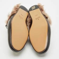 Gucci Black Leather and Fur Lined Princetown Flat Mules Size 44.5