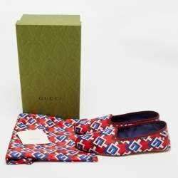Gucci Red/Blue Geometric G Print Satin Smoking Slippers Size 45