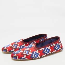 Gucci Red/Blue Geometric G Print Satin Smoking Slippers Size 45