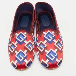Gucci Red/Blue Geometric G Print Satin Smoking Slippers Size 45
