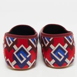 Gucci Red/Blue Geometric G Print Satin Smoking Slippers Size 45