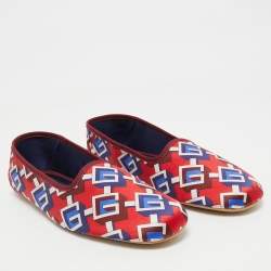 Gucci Red/Blue Geometric G Print Satin Smoking Slippers Size 45