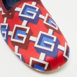 Gucci Red/Blue Geometric G Print Satin Smoking Slippers Size 45