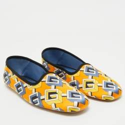 Gucci Orange/Blue Geometric G Print Satin Smoking Slippers Size 42