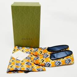 Gucci Orange/Blue Geometric G Print Satin Smoking Slippers Size 42