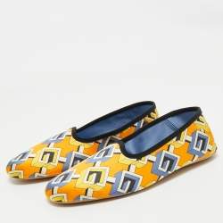 Gucci Orange/Blue Geometric G Print Satin Smoking Slippers Size 42