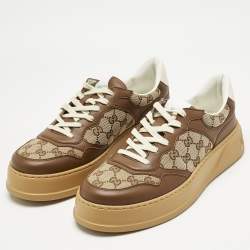 Pre Owned Gucci Beige/Brown GG Canvas and Leather Chunky B Sneakers Size 44.5
